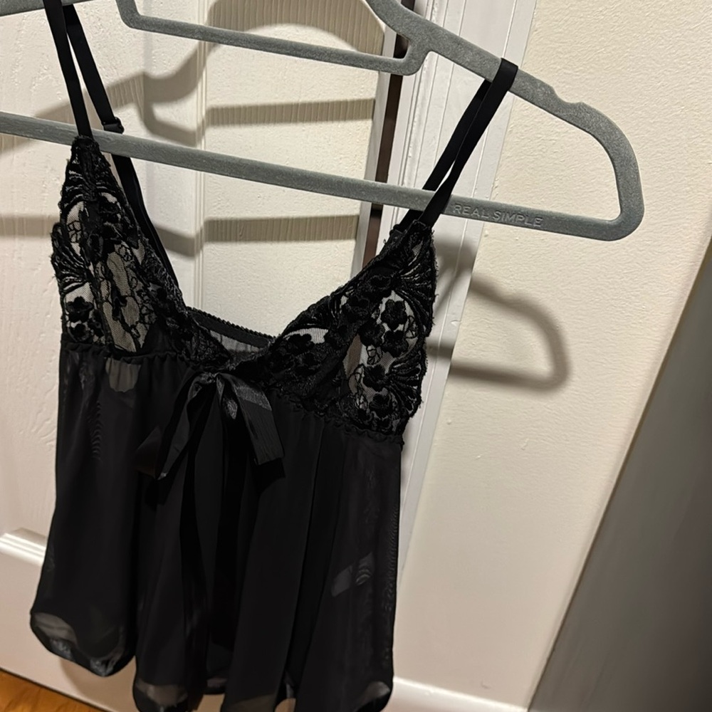 Velvet Kitten Black Sequin Lace & Sheer Babydoll Lingerie Top